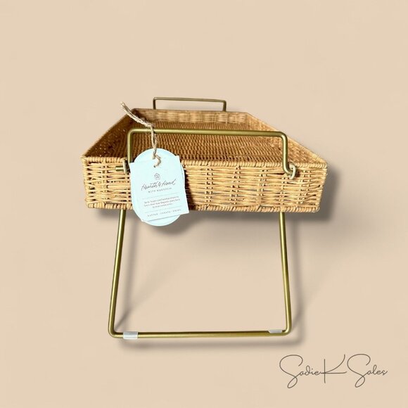 Natural Woven Tray Brass Handles & Foldable Legs - Hearth & Hand Magnolia Target - Picture 6 of 9